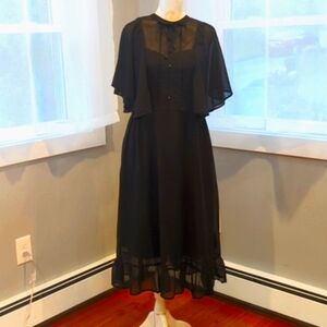 Black sheer cape sleeve goth midi dress witchy